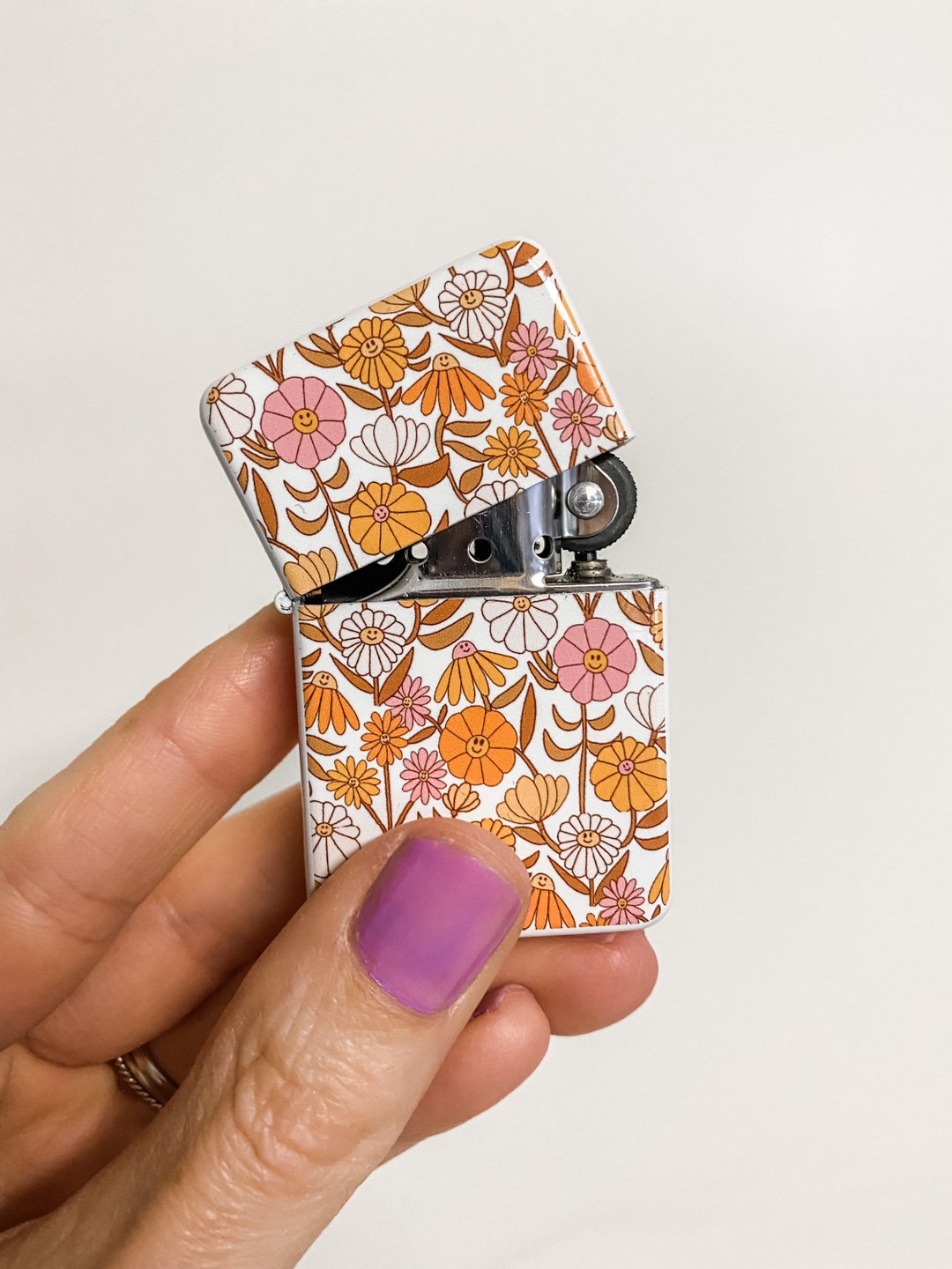 Retro Smiley Flowers Lighter, Hippie Floral Lighter, Best Gift for Her
