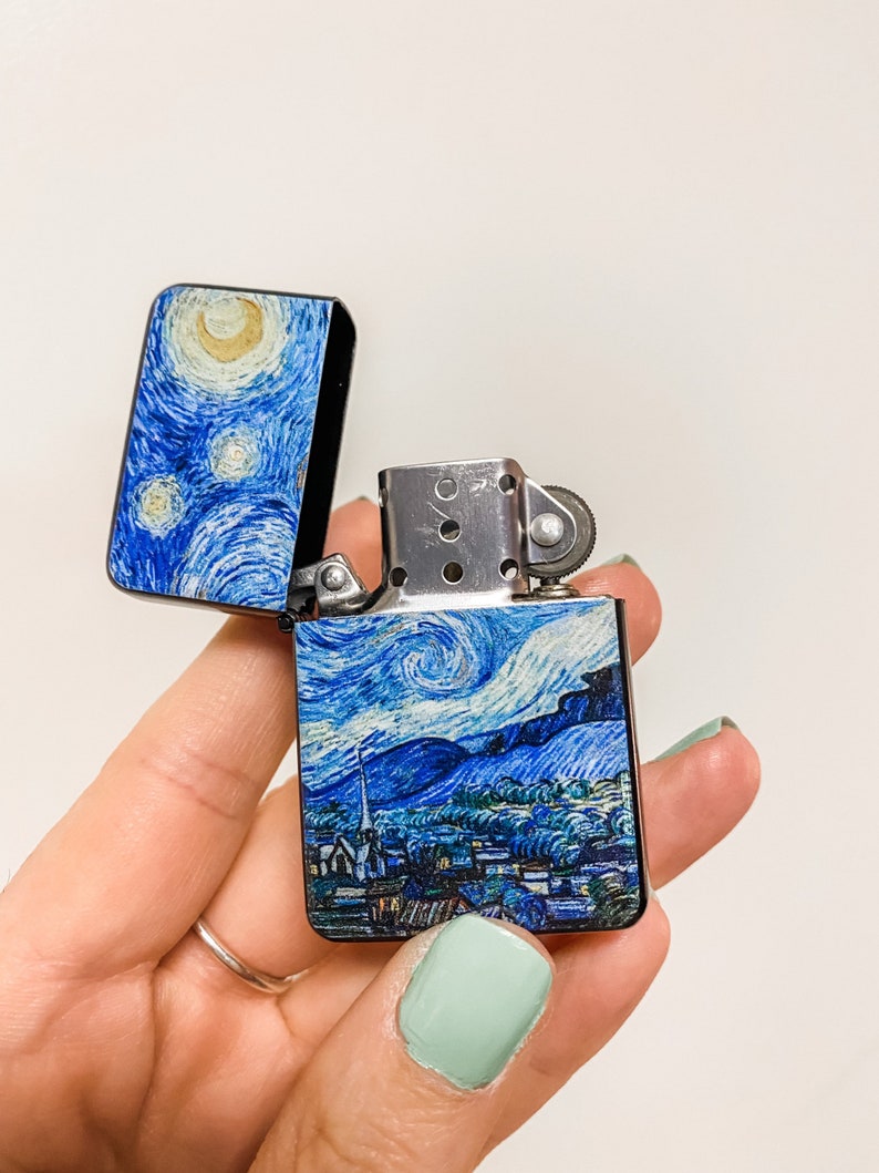 Starry Night Windproof Flip Top Lighter, unique lighter, pretty lighter, gift for her 