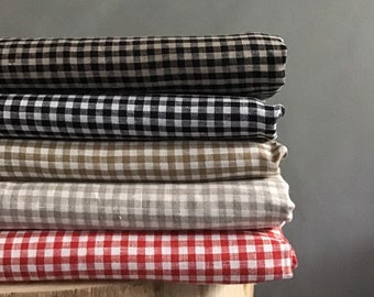 Pure Gingham linen fabric by the meter for sewing and dress-making medium-weight light-weight fabric