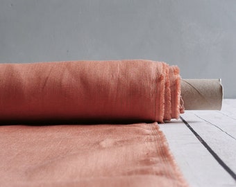 Pure linen SALMON (34) fabric by the meter for sewing and dress-making medium-weight light-weight fabric