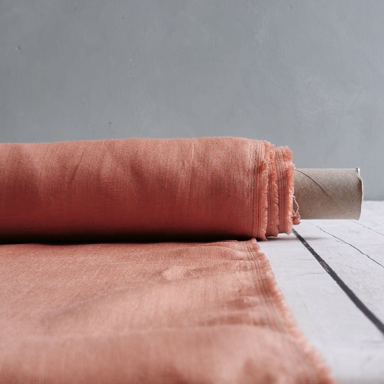 Pure Linen SALMON 34 Fabric by the Meter for Sewing and Dressmaking
