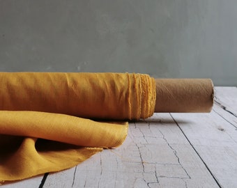 Pure linen MUSTARD (137) fabric by the meter for sewing and dress-making medium-weight light-weight fabric