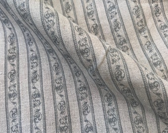 Pure linen blue striped fabric. Vintage upholstery fabric. Floral fabric linen fabric. Fabric for tablecloth, apron, vest, pants