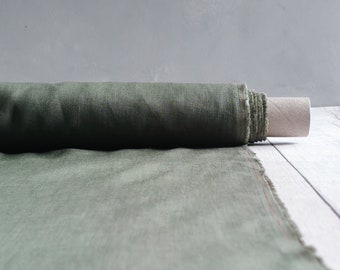 Pure linen OLIVE (107) fabric by the meter for sewing and dress-making medium-weight light-weight fabric