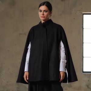 Winter Wool Cape, Plus size poncho, Oversized jacket for women, Elegant cloak coat, Short wool coat, Capsule wardrobe, Slow fashion