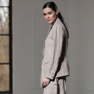 Light beige linen blazer women&#39;s, Summer suit jacket womens, Avant garde linen clothing, Capsule wardrobe, Slow fashion Plus sizes available