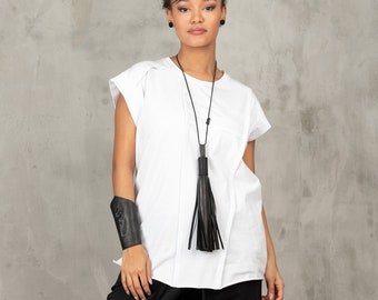 White top avant garde clothing, Sleeveless blouse women, Asymmetric top minimalist clothing