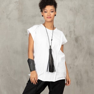 White top avant garde clothing, Sleeveless blouse women, Asymmetric top minimalist clothing
