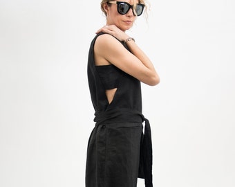 Linen jumpsuit women organic clothing, Black overalls women wide leg jumpsuit womens, Black jumpsuit linen clothing women