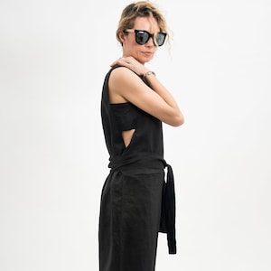 Linen jumpsuit women organic clothing, Black overalls women wide leg jumpsuit womens, Black jumpsuit linen clothing women