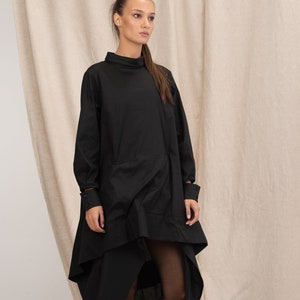 Black Asymmetrical Cotton Dress, Oversize Loose Dress, Plus Size Maxi Dress, Cotton Dress, Extravagant Long Dress image 1