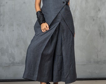 Wide leg linen pants women, Linen wide leg midi pants linen clothing, Skirt - pants women