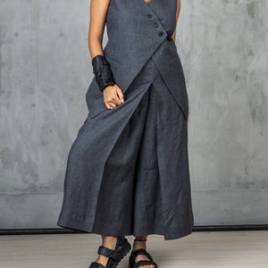 Wide leg linen pants women, Linen wide leg midi pants linen clothing, Skirt - pants women