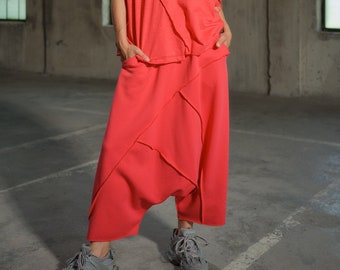 Handmade Cotton Harem Pants: Asymmetrical Boho Plus Size