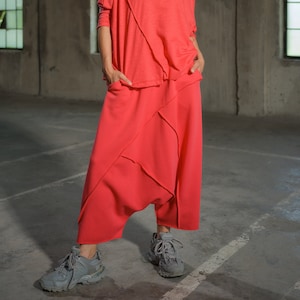 Avant garde cotton drop crotch pants with asymetrical seams, Boho harem womens Plus size clothing, loose fit pants women, slow fashion