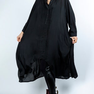 Black Plus Size Loose Shirt, Extravagant Shirt, Black Long Viscose Shirt, Elegant Shirt Dress, Oversize Womens Shirt, Viscose Maxi Dress