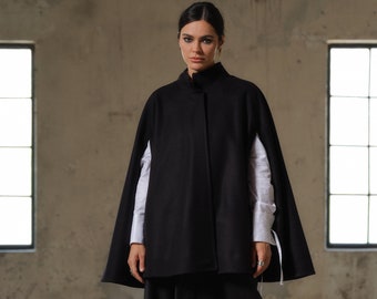 Cape de laine d’hiver, poncho taille Plus, veste surdimensionnée pour femmes, manteau de manteau Elegan, manteau de laine courte, garde-robe capsule, mode lente