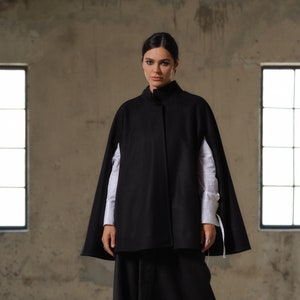 Winter wool cape, Plus size poncho, Oversized jacket for women, Elegan cloak coat, Short wool coat, Capsule wardrobe, Slow fashion