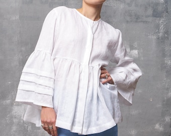 White linen blouse women long sleeve linen clothing women, Womens linen top plus size clothing for women, Plus size tunic white blouse