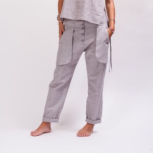 Striped Linen pants women, Casual Loose fitting pants plus size clothing, Drop crotch pants women