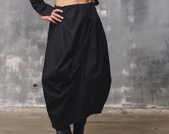 Asymmetrical black cotton skirt midi skirt, Avant garde clothing, Extravagant fall skirt Slow fashion, Capsule wardrobe Sustainable clothing