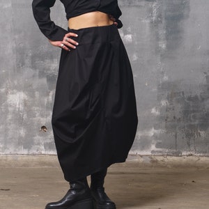 Asymmetrical black cotton skirt midi skirt, Avant garde clothing, Extravagant fall skirt Slow fashion, Capsule wardrobe Sustainable clothing image 1