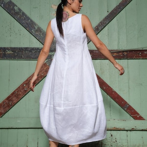 White Linen Midi Dress: Sleeveless Boho Kaftan, Plus Size Clothing
