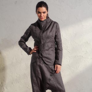 Avant garde linen blazer, Dark Gray linen jacket womens, Organic linen clothing, Extravagant summer blazer, Chic fitted jacket, Plus sizes