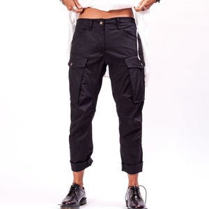 Casual womens pants low waisted, Extravagant womens pants avant garde clothing, Black navy pants for women
