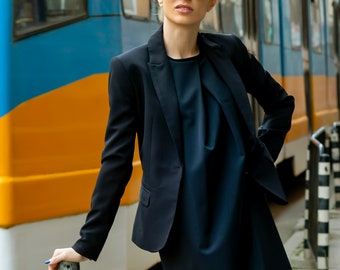 Blazer clásico de mujer, chaqueta negra para mujer, blazer negro, chaqueta corta, blazer vintage para mujer, blazer casual para mujer