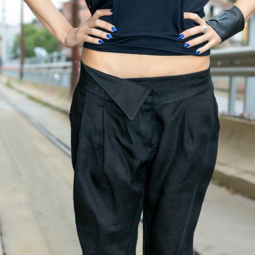 New Collection Linen Black Trousers / Elegant Black Trousers / Womens Pants / Casual Trousers / Womens Trousers With Pockets / Linen Pants