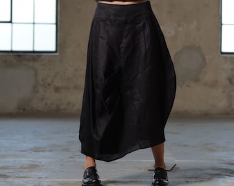 Black asymmetrical linen skirt, Avant garde summer linen skirt, Linen clothing, Slow fashion, Sustainable clothes, Capsule wardrobe