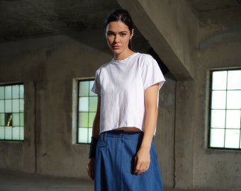 Weißes Top Avantgarde Kleidung, Ärmellose Bluse Frauen, Asymmetrische Top minimalistische Kleidung