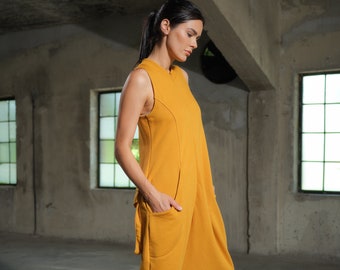 Organic Cotton Drop Crotch Jumpsuit: Avant Garde Utility Style