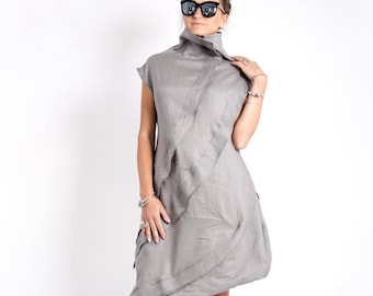 Steampunk dress avant garde clothing, Womens linen dress , Gray dress linen clothing for women, Asymmetrical dress, Futuristic clothing