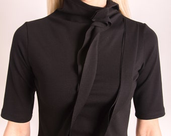 Black crop top avant garde clothing, blouse women short sleeve, Womens top, Goth shirt for women