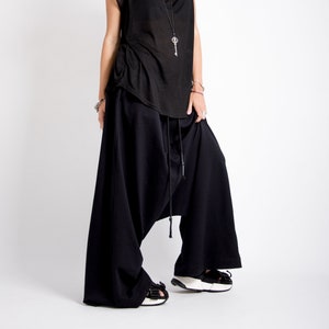 Casual harem pants women, Black drop crotch pants, Avant garde clothing, Harajuku pants image 2