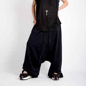 Casual harem pants women, Black drop crotch pants, Avant garde clothing, Harajuku pants image 1