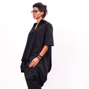 Womens black half sleeve shirt women, Womens cotton top, Black blouse women