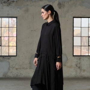 Avant garde asymmetrical viscose dress, Oversize black dress, Plus sizes available, Extravagant long dress, Formal long sleeve shirt dress