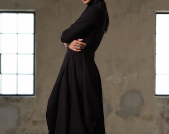 Vestido midi asimétrico negro, estilo vanguardista, tallas grandes disponibles