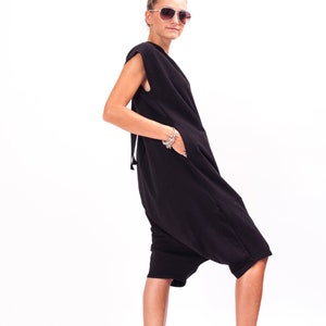 Black drop crotch jumpsuit women summer romper women, Cotton romper, Short leg jumpsuit womens black overalls women