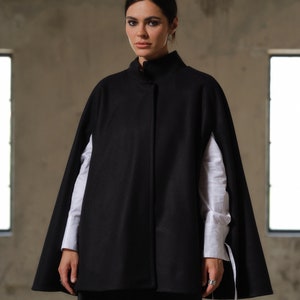 Winter Wool Cape, Plus size poncho, Oversized jacket for women, Elegant cloak coat, Short wool coat, Capsule wardrobe, Slow fashion
