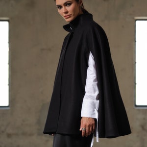 Winter Wool Cape, Plus size poncho, Oversized jacket for women, Elegant cloak coat, Short wool coat, Capsule wardrobe, Slow fashion