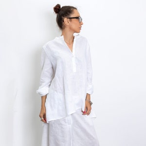 White linen blouse women long sleeve linen shirt women, Womens linen top plus size clothing for women, Oversized shirt women