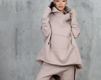 Chándal beige para mujer: conjunto de yoga de algodón acolchado