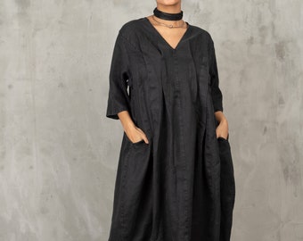 Linen Oversize Loose Dress, Black Linen Dress, Plus Size Dress, Extravagant Long Dress, Black Maxi Dress, Summer Linen Dress, Boho Dress