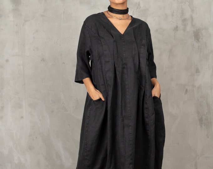 Linen Oversize Loose Dress Black Linen Dress Plus Size - Etsy