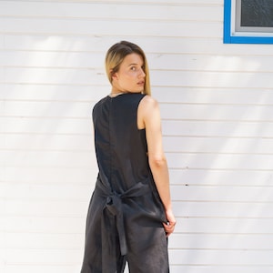 Black oversized linen jumpsuit women,  Loose overalls, Extravagant wide leg jumpsuit, Black linen overalls, Linen clothing