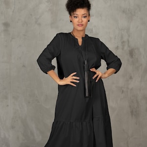 Oversized shirt dress, Black cotton maxi dress plus size clothing, Maternity clothing, Organic pregnancy dress, Long sleeved fall dress